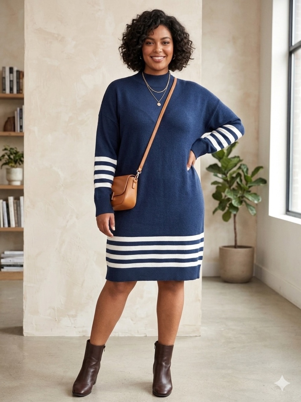 Market & Spruce Navy and White Striped Long Sleeve Sweater Dress